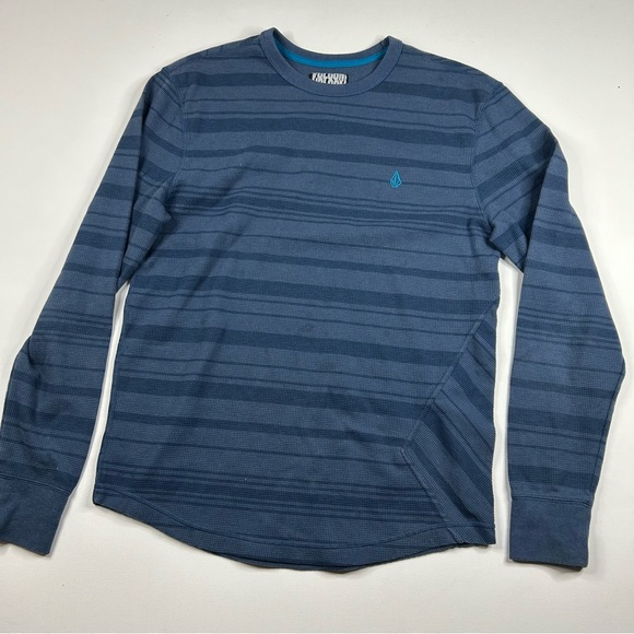 Volcom Black Blue Stripe Pullover Long Sleeves Men’s Large Skater Surfer Hipster - Picture 3 of 6